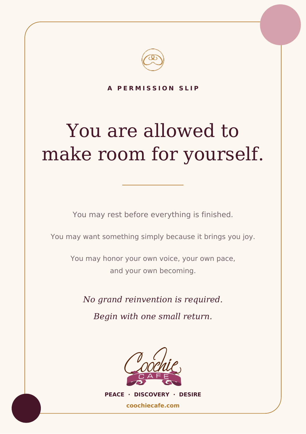 A Permission Slip printable preview with the circular gold Coochie Café CC cup monogram
